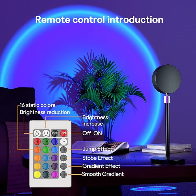 Bavcieu Sunset Lamp Projection Led Lights with Remote, Multicolor Night Light 360° Rotation Rainbow Lights 4 Modes Setting for Photography/Selfie/Party/Home/Living Room/Bedroom Decor, Gifts for Women