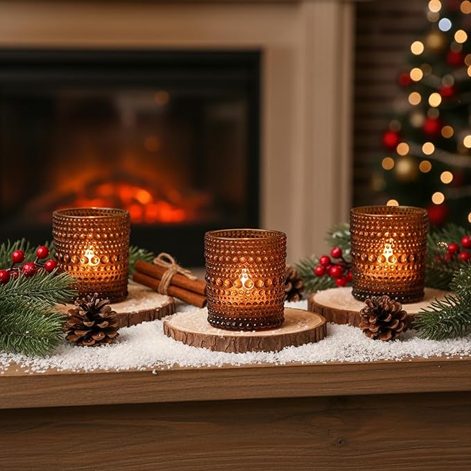 72pcs Amber Votive Candle Holders, 2x2.5in Vintage Glass Small Tea Light Candles Holders for Home Decor, Tealight Candle Holder Decor for Wedding Centerpieces Baby Shower