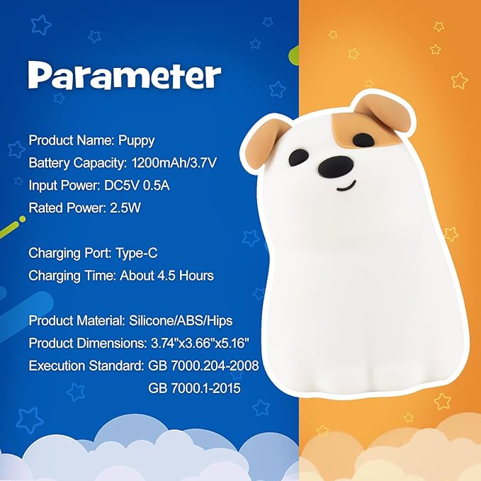Dog Night Light Squishy Silicone Nursery Breastfeeding Nightlight with Timer 3-Level Warm White RGB Color Modes Cute Puppy Lamp Rechargeable Touch Bedside Desk Animal Lamp for Bedroom Dorm Decor