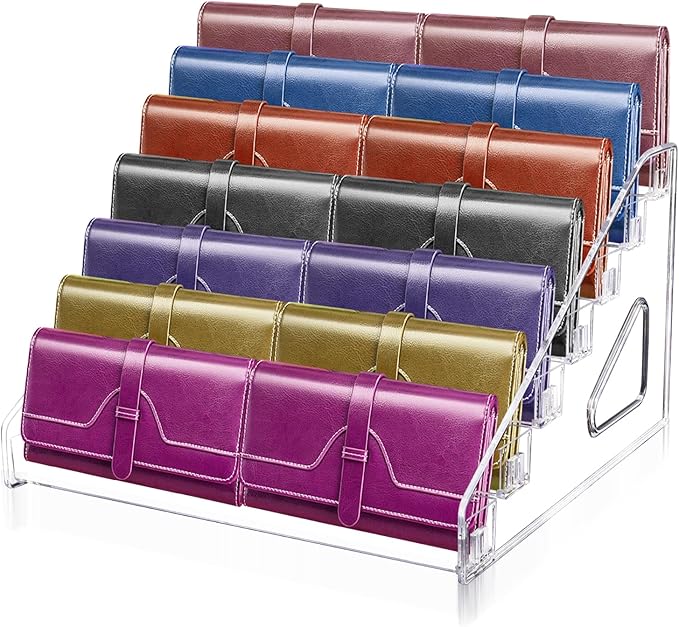 Wallet Display Stand, Acrylic 7-Tier Purse Display Stand, 7.8" Handbag & Perfume Organizer Rack, Cosmetic Jewelry Sunglasses Makeup Accessories Shelf (1 Pack)