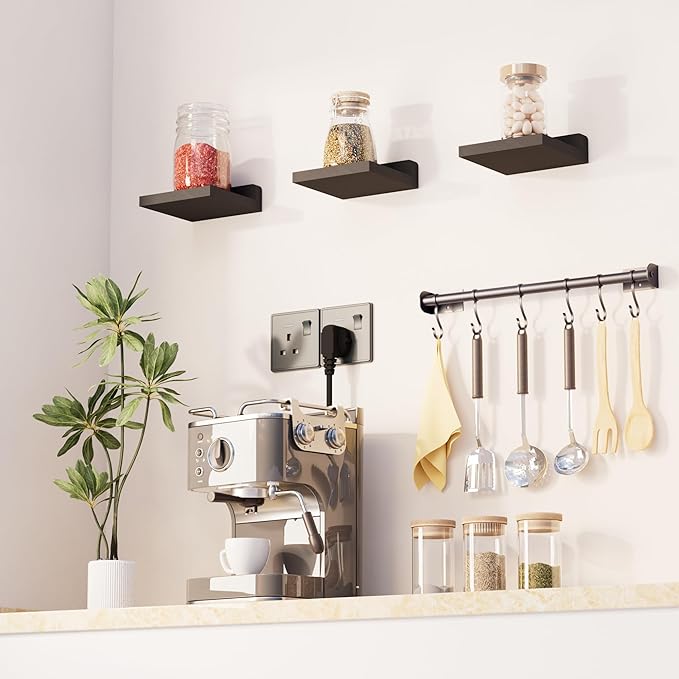 QsQueen Small Floating Shelves Mini Shelves Hanging Display 5 Inch Wall Shelf for Bathroom Livingroom Bedroom,3 Pack, with 2 Types of Installation, Great for Room Decor
