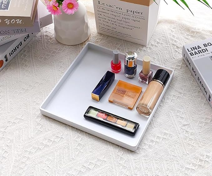 Small Square Serving Tray (9 inch), Durable White Tray for Desserts & Organization, Lightweight for Coffee, Drinks, Party, Seasoning, Perfume and Display.