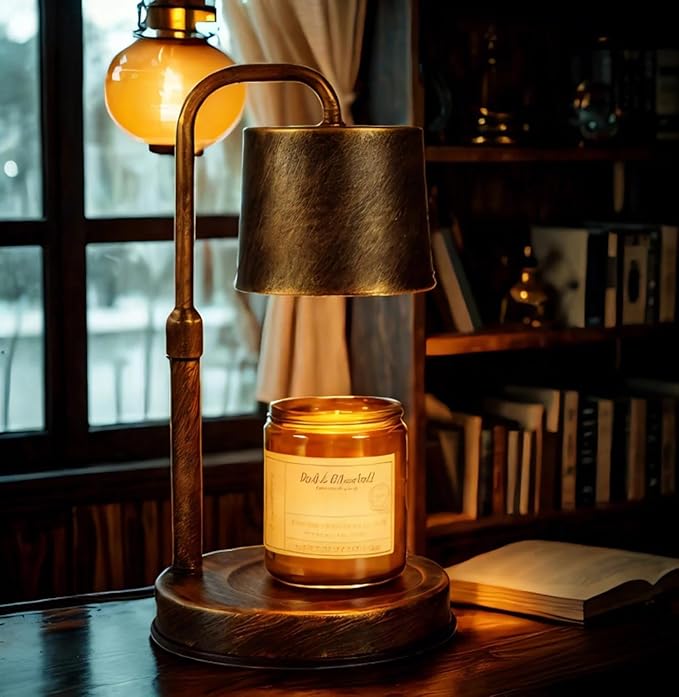 Vintage Industrial Candle Warmer Lamp for Home Decor - Height Adjustable with 2-6H Timer & Dimmer, Dimmable Wax Melt Warmer Compatible with Yankee Candle Jars (Antique Bronze, 50W 2 Bulbs, 110V)