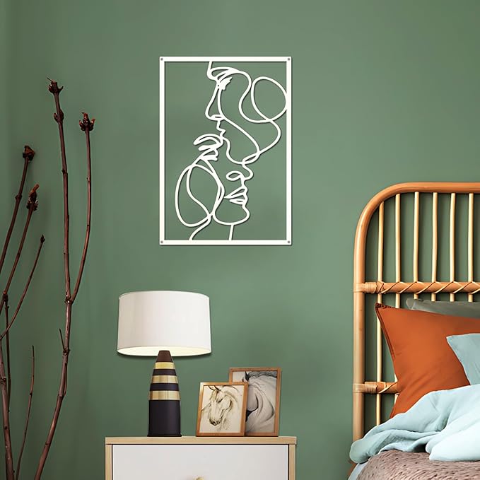 ESTART 3 Pieces Metal Minimalist Line Wall Art, Valentine's Day Lover Kiss Hand Metal Wall Decor, Aesthetic Modern Home Hanging Wall Art Decor for Bedroom Living Room (White)
