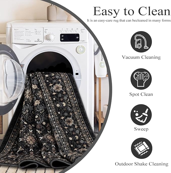 Ruaruarug Area Rug Non Slip Machine Washable Ultra Soft Living Room/Bedroom/Kitchen/Outdoor/Classroom, Black Grey, 10'×14'