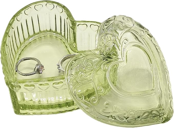 Glass Jewelry Box Heart Shape Cute Box for Storage Ring Earring Trinket Vintage Jewelry Organizer Decorative Gift for Women Girls-GRB003-Green