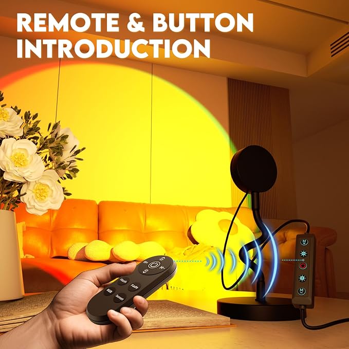 Sunset Lamp Projector with APP Control, Remote Control and Button Switch, Multicolor Changing LED Projection Lamp 360 Degree Rotation Sunlight for Bedroom/Photography/Party/Tiktok Live/Room Decor