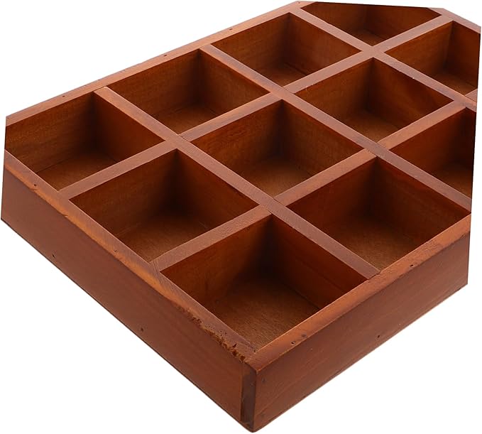 MAGICLULU Vintage Wooden Jewelry Storage Box with 12 Compartments Rectangular Makeup Organizer Decorative Wood Desk Container for Jewelry and Sundries for Home and Vanity Use