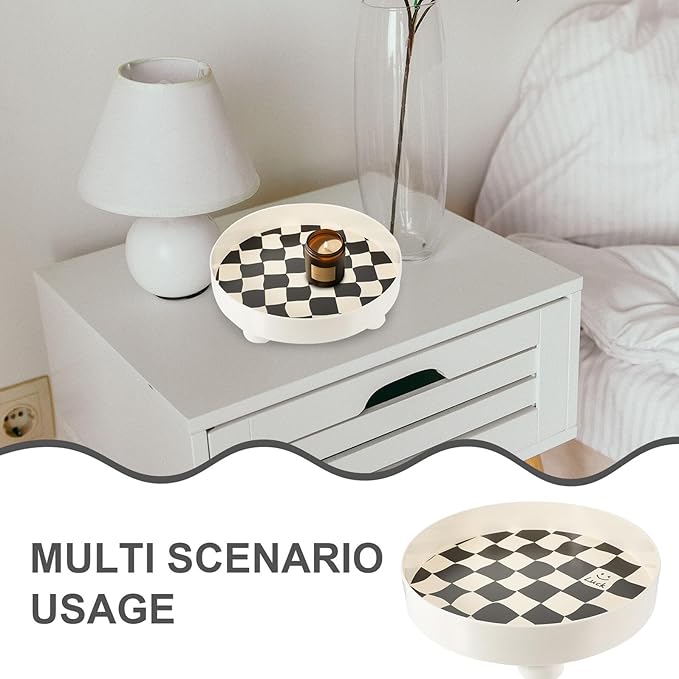 VALICLUD Black and White Checkered Large Decorative Tray Jewelry Dish Perfume Storage Makeup Organizer for Vanity Table Desktop Sundries Holder