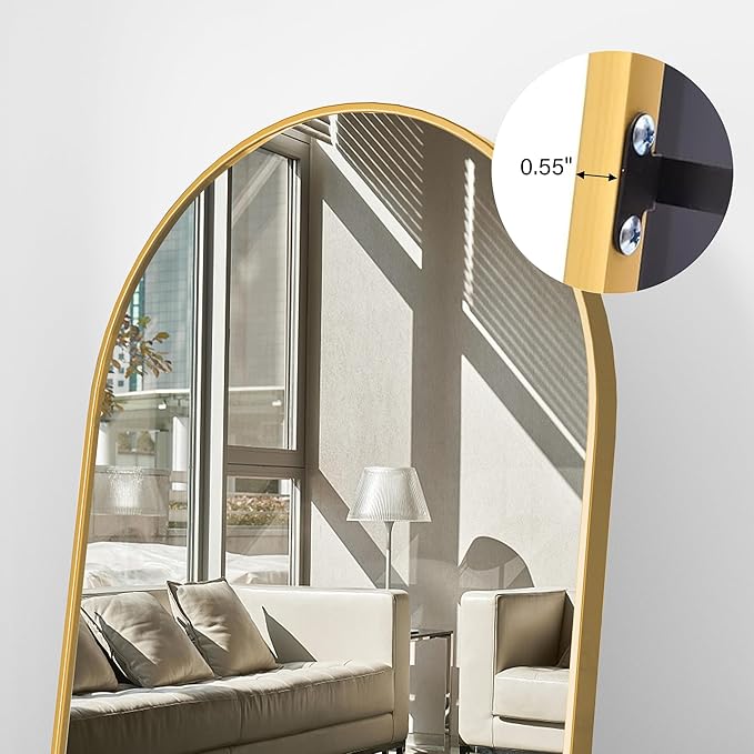 Full Length Mirror, 71"x30" Arched Floor Length Mirror, Oversized Standing Mirror, Hanging or Leaning Against Wall Mounted Mirrors, Large Full Body Mirrors with Aluminum Frame for Bedroom (Gold)