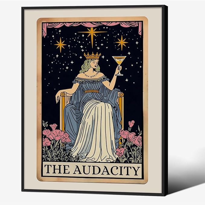 Fun Tarot Canvas Wall Art Feminist Aesthetic Poster Vintage Whimsical Witchy Prints 08x10 inch Black Framed Trendy Funny Quote Wall Decor for Bedroom Wall Decor