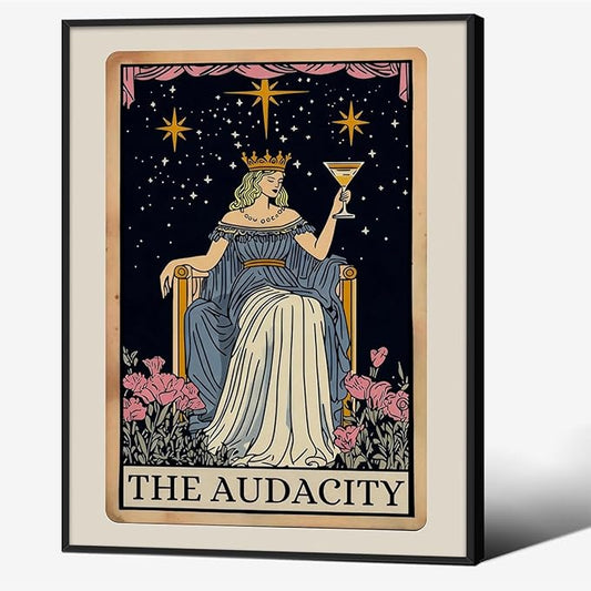 Fun Tarot Canvas Wall Art Feminist Aesthetic Poster Vintage Whimsical Witchy Prints 08x10 inch Black Framed Trendy Funny Quote Wall Decor for Bedroom Wall Decor