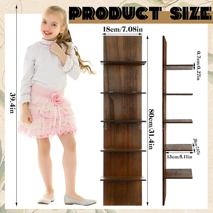 Yuntau 2 Pieces 5 Tier Wall Shelves for Bedroom 31.4 Inches Split Assembly Type Mount Vertical Wall Shelf Column Lack Hanging Floating Shelf for Storage Organizer Design Home Living Room(Walnut)