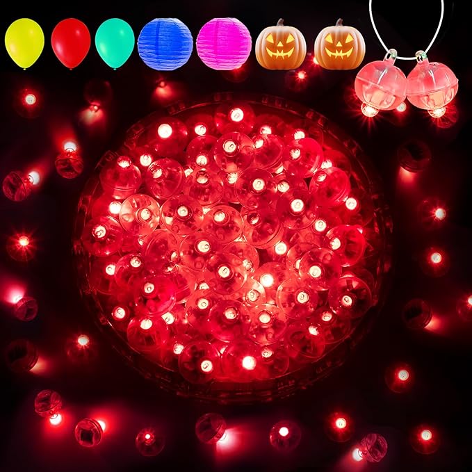 Aogist 200Pcs Red Balloon Lights with Hook,Long Standby Time,Waterproof Mini Light for Birthday Party Wedding Christmas Halloween Easter Decorative (Flash)