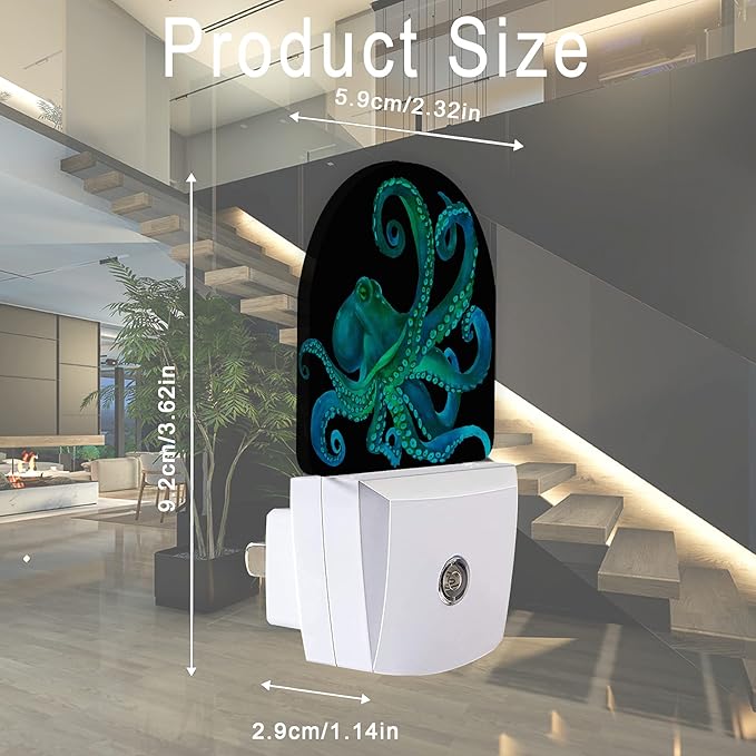 Green Octopus Night Light,Fish Sea Life Plug-in Wall Led Night Lights Decor for Boys Girls Room,Dusk to Dawn Sensor Wall Lamp for Stairway/Hallway/Kitchen,0.5W