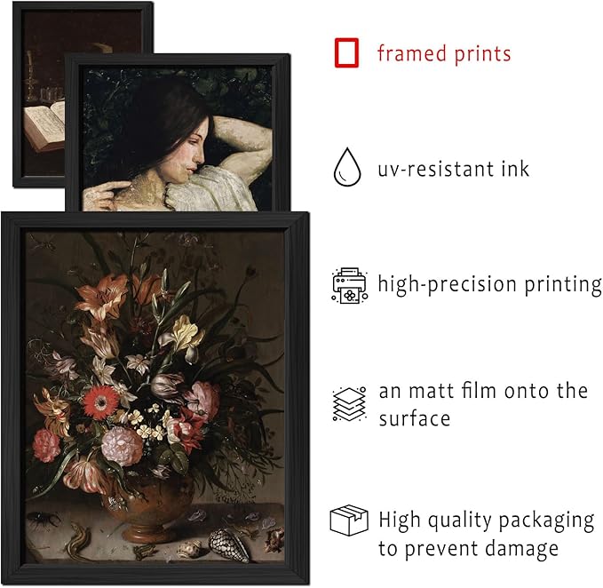 ANERZA 16 PCS Framed Dark Academia Room Decor, Gothic Home Decor, Moody Wall Art Prints for Bedroom, Gallery Wall Frame Set, Witchy Posters for Living Room Aesthetic, Halloween Dorm Collage Kit