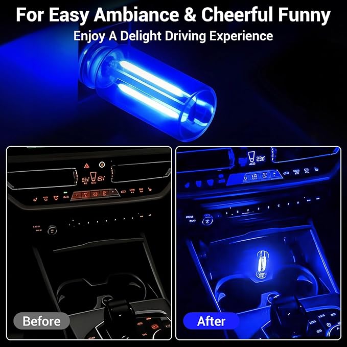 2 PCS Car USB Light Bulbs, Retro Glass Bottle LED Night Lamp with Touch Dimmable Control, Portable Interior Ambient Lighting for Vehicle, Bedroom, Hallway, Camping, Gift for Christmas or Birthday,Blue