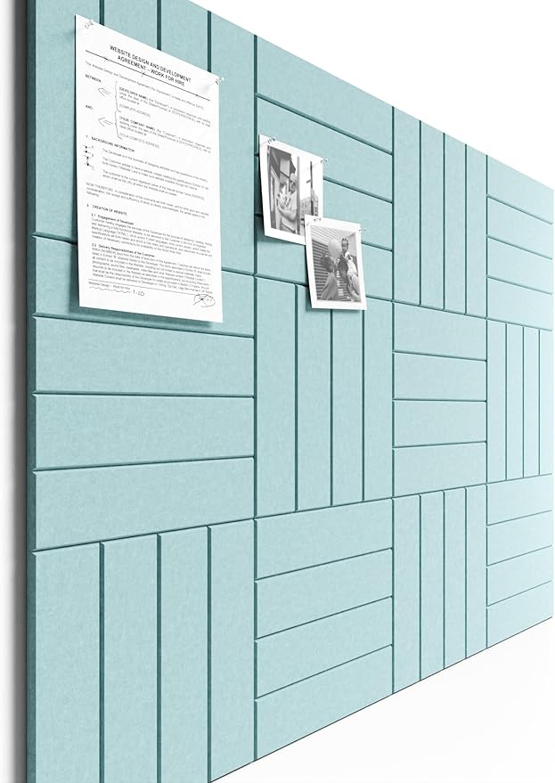 Bumusty Large Cork Board Alternative-48 x 36" Felt Bulletin Board Tiles, with 30 Pushpins, 70 Adhesive Tabs, Bold-Stripe 12-Pack, Cork Boards for Office Push Pin Board Felt Board-Aqua Blue
