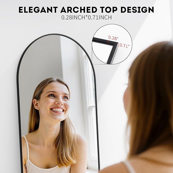Simple Deluxe Arched Full Length Mirror, 64"×21" Large Floor Mirrors, for Wall Door Bedroom Bathroom Living Room (Black)