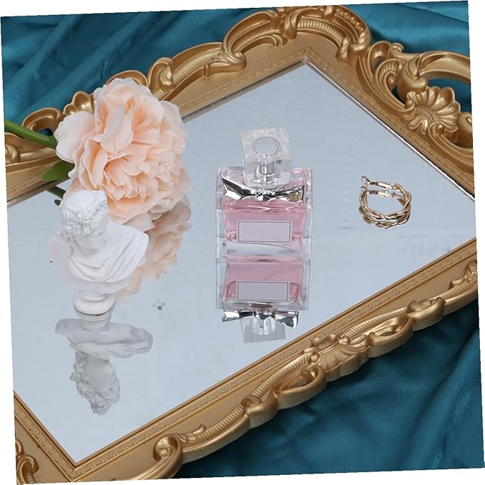 Vintage Mirror Tray for Vanity Dresser, Decorative Perfume Organizer and Makeup Tray, Mirrored Vanity Plate for Bedroom and Bathroom Décor
