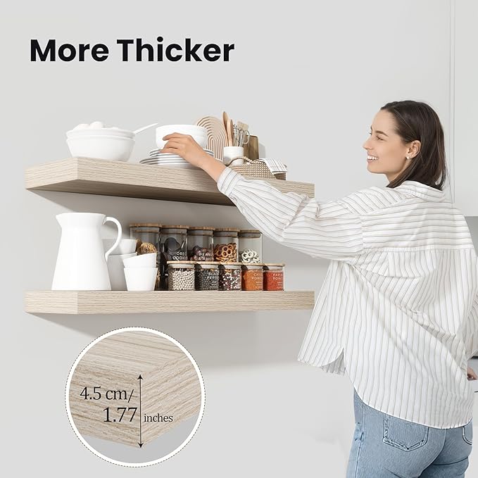 Heimlove Floating Shelves for Wall 48 Inch Long,Extra Large and Thick Wood Shelves Mounted Storage Hanging Shelf Invisible Bracket for Bedroom,Living Room,Kitchen,Office,Set of 2,Grey