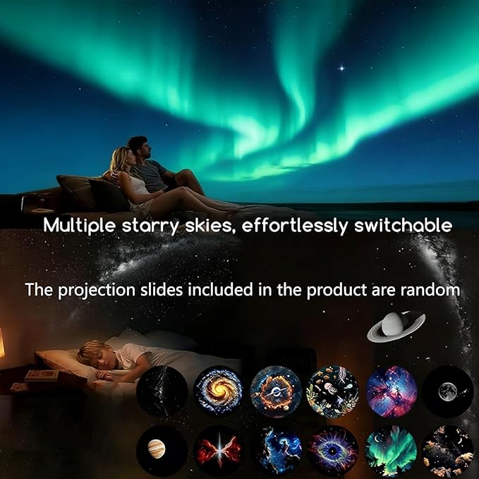 Galaxy Starry Sky Night Light Projector, 2-in-1 Portable with 12 Projection Films, 360° Adjustable Brightness Control Eye‑Caring LED Night Light for Kids Adults Bedroom Home Ceiling Car Decor Gift