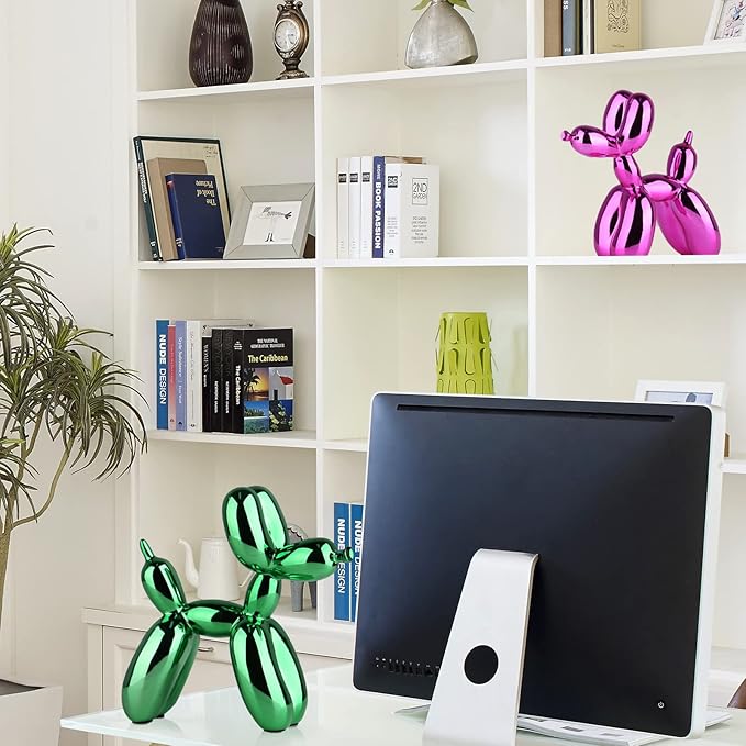 Green Balloon Dog Decor,Balloon Animal Decor,Shelf Decor Preppy Room Decor,Cute Statue Home Decor, Bedroom Modern Sculpture Desk Decor,Office Gold Decorations Small Figurines