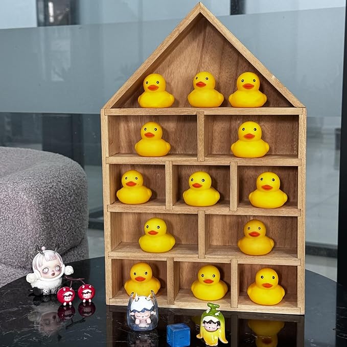 TANG SONG 1 PC 11-Slot Wooden House-Shaped Mini Figures Cubby Box Display Shelf Organizer Storage Box (Light Brown)