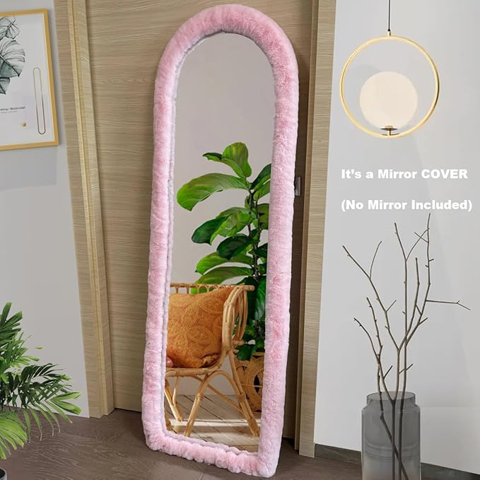 Fluffy Mirror Cover - 59"x16" Full Length Ultra Soft Non-Slip Cover Universal Stretch Cover Warm Home Decor for Bedroom Cloakroom (Pink01-without Mirror)
