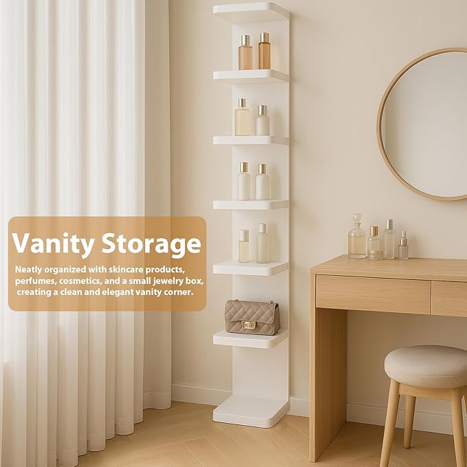 LitaEther Versatile 7 Tier Wall Shelf Unit,White Lack Wall Shelf,Display Floating Shelf with Round Edge