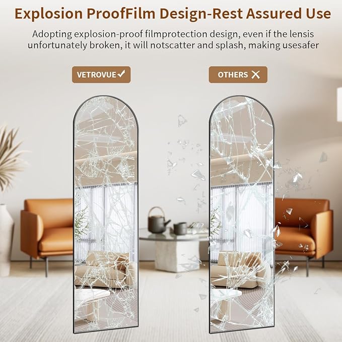 Door Mirror, Over The Door Arched Full Length Mirror, 48"x14" Hanging Mirrors for Bedroom, Living Room, Entryway, Dorm, Black