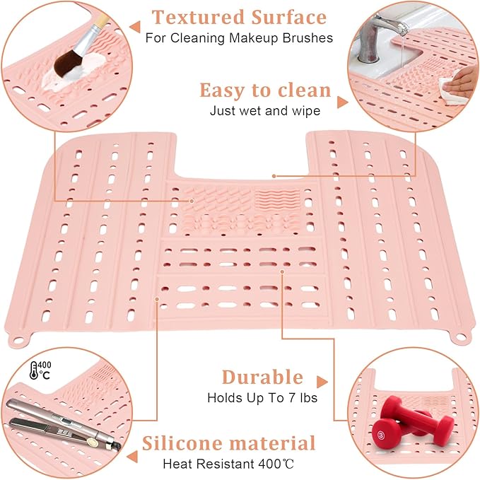 Sink Foldable Cover, Bathroom Sink Top Cover Space Saver, Silicone Makeup Organizer Mat for Over Countertop Bathroom Accessories (Pink)