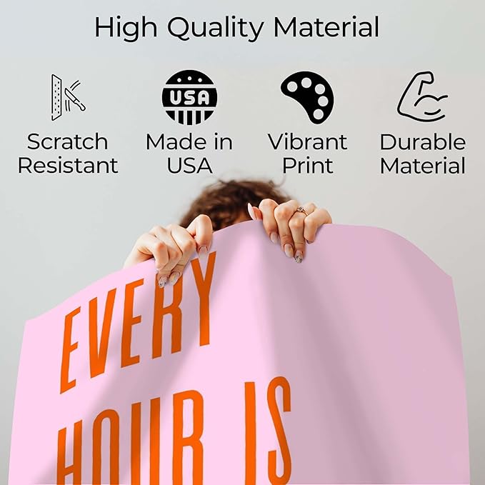 InkFlow Posters Every Hour Happy Hour Poster - Bold Typography Quote Art - Modern Pink Orange Design - Kitchen Bar Wall Decor - Contemporary Home Style Print - 11x14 Unframed Canvas Print