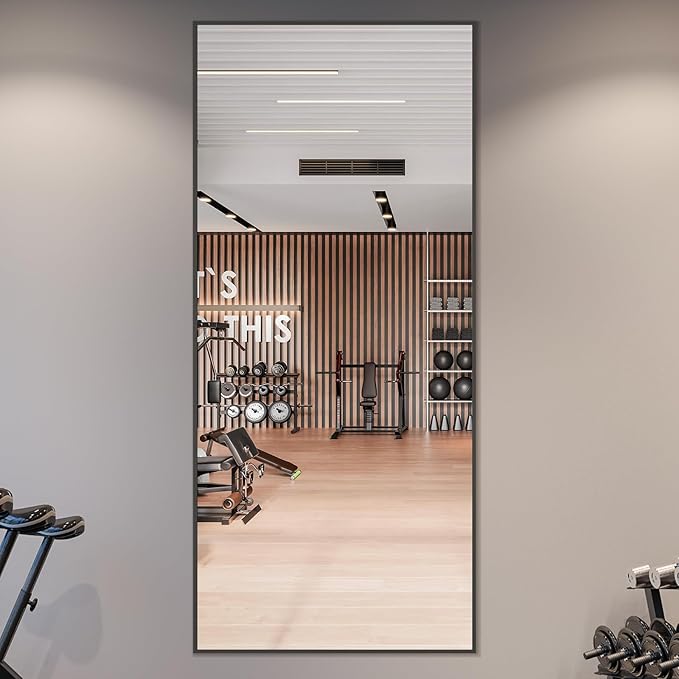 MELOMOIR 76"x34" Large Mirror Full Length, Oversized Floor Mirror Full Length for Bedroom Living Room Cloakroom Gym, Hanging Standing or Leaning Full Body Mirror with Stand, Black Aluminum Alloy Frame