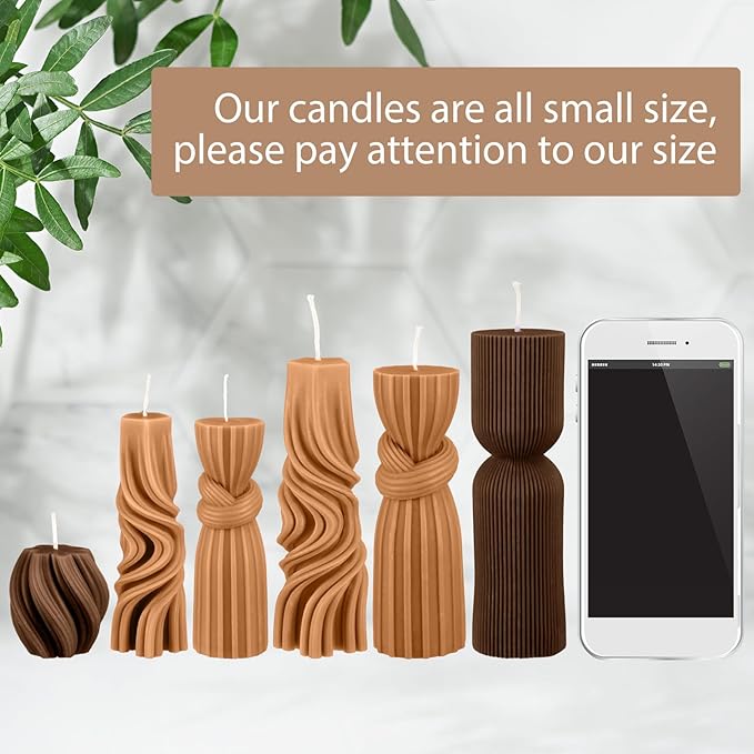 Threlaco 6 Pcs Pillar Candles Decorative Modern Aesthetic Ribbed Candle Set Cute Soy Wax Scented Ribbed Decor Valentine's Commemorative Gift for Home Decoration(Brown,2.36-6.89 Inch)