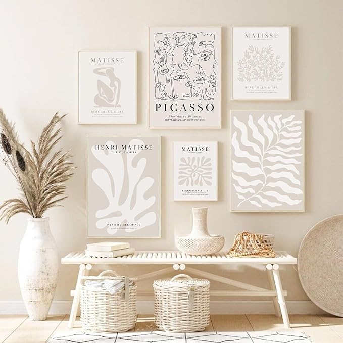 Henri Matisse Wall Art Prints Flower Abstract Canvas Pictures Aesthetic Beige Wall Art Decor Matisse Picasso Poster Gallery Vintage Painting Artwork for Bedroom 8x10 Inch Unframed Set of 6
