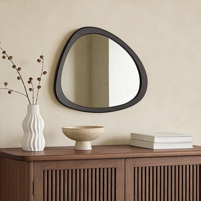 WallBeyond Asymmetrical Mirror, Irregular Wall Mirror, Wall Mirrors Decorative for Bedroom Living Room Entryway Hall, Wood Mirror for mid Century Modern Decor 23" H x 19" W, Dark Brown
