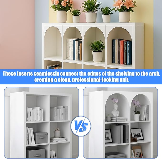 8-Pack Arch Corner Inserts Compatible with IKEA KALLAX, Modern Arched Cube Organizer Decor, Precurved Arch Way Kit, Peel and Stick for Home Office and Bookshelf Transformation