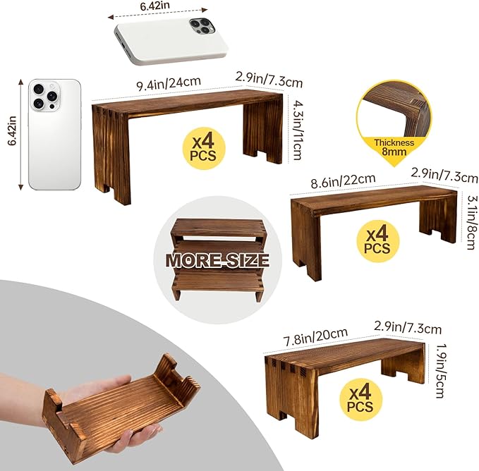 Yikaroeli 4 Set Wood Display Risers Wooden Cupcake Stand 3 Tier 12 Pcs Tiered Desert Food Display Stands for Party Display Cake Stands Cologne Perfume Racks for Vendor Events(Brown)