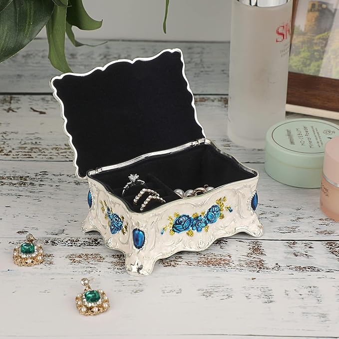 Hipiwe Vintage Trinket Box Metal Jewelry Box Wedding Ring Box Keepsake Box Treasure Box Chest Ornate Antique Finish Engraved Box Case Small