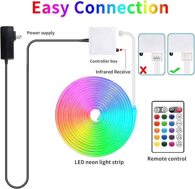 segrass 16.4FT DC24V RGB LED Neon Rope Lights with Remote/APP Control, Waterproof, Flexible, Multicolor, Modern Style for Bedroom, Room, Outdoors, Christmas Decor