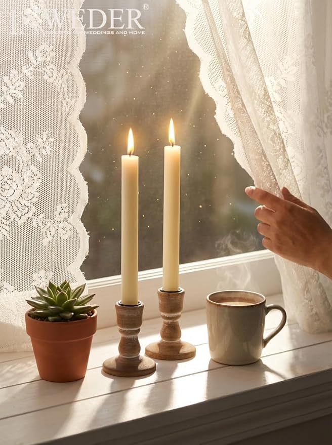 Wooden Taper Candle Holders: Wood Candlestick Holders Rustic Farmhouse Fall Decor for Living Room Dinning Table Centerpiece Christmas Set of 2