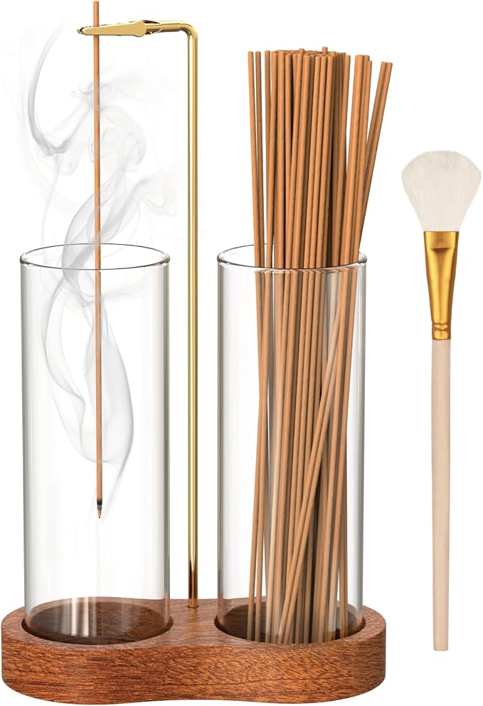 NANATI 2 in 1 Incense Holder for Sticks, Anti-Ash Incense Holder, Upside Down Incense Burner Holder with Glass Ash Catcher & Incense Storage for Yoga Spa Meditation Home Decor