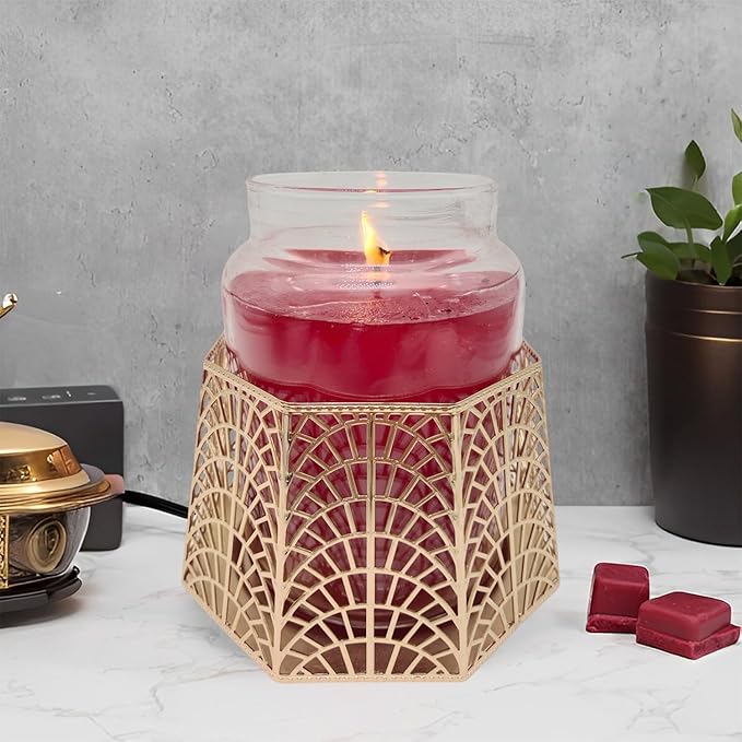 3 Wick Candle Holder, Shell Design Candle Jar Holder for 4-Inch Diameter Jars (5.25" D x 3.5" H) (Rose Gold)