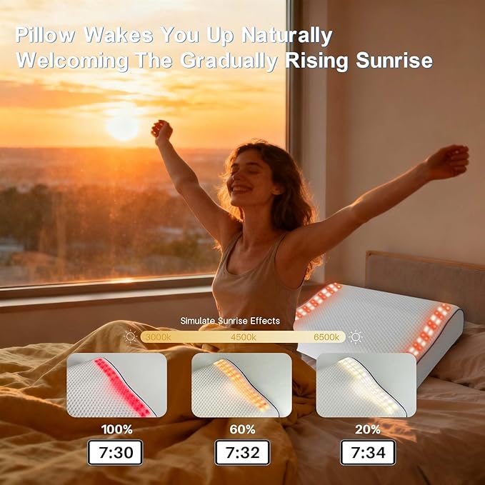 Hopihe Sunrise Pillow, Sound Machine for Sleep with Bluetooth Speaker & Sunset Simulation, Smart Pillow with Wake Up Light, Sunset Lamp, White Noise Machine for Adults Kids