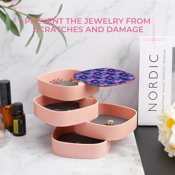 4 Layer Rotating Jewelry Organizer Purple Universe Galaxy Magic Wolf in The Space Ring Necklace Earring Bracelet Holder Box for Men Women