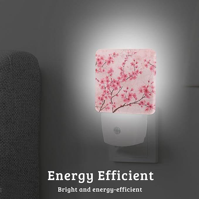 Pink Cherry Blossom Night Light with Dusk to Dawn Light Sensors, Plug-in Wall Led Night Lights, Energy Efficient Lamp for Bedroom,Bathroom,Kitchen,Hallway,Stairs, Gifts Ideal for Girls Women