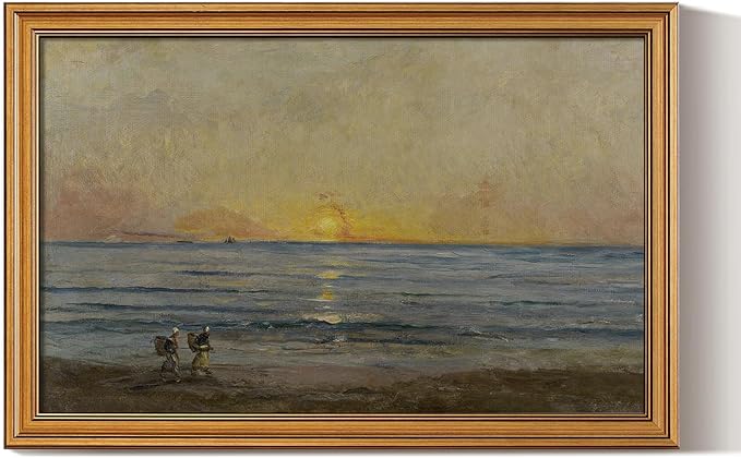 HUARCEY Gold Framed Vintage Wall Art for Living Room, Landscape Painting Prints Shelf Decor for Kitchen, Aesthetic Bedroom Wall Art, Best Gifts for Friends or Family - Ocean Sunrise 24L x 16W