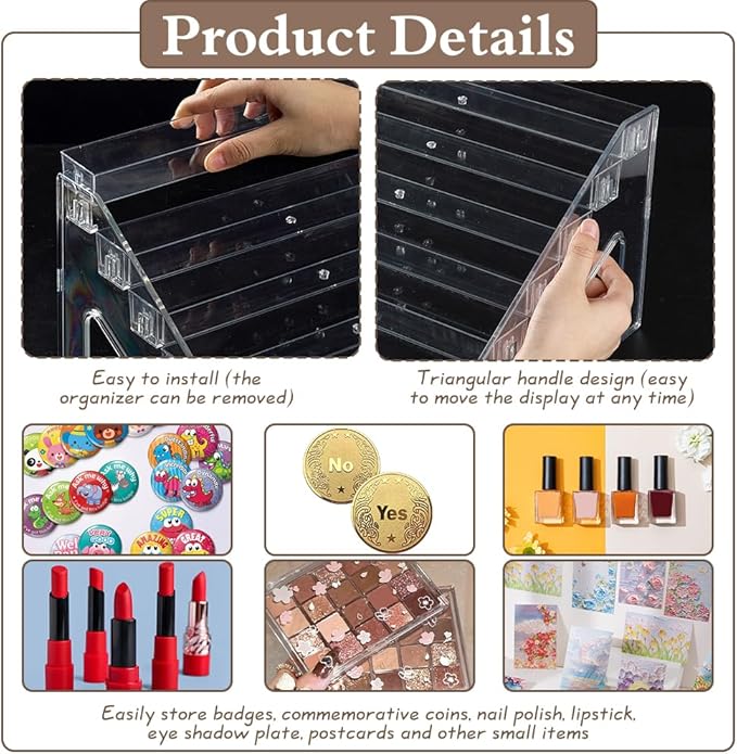 FINGERINSPIRE 7 Tier Acrylic Riser Display Stands 12.2x10.6x7.3Inch Clear Acrylic Badge Display Shelves for 35-60 Badges Makeup Organizer Perfume Organizer Shelf for Figure Anime Badge Cupcake