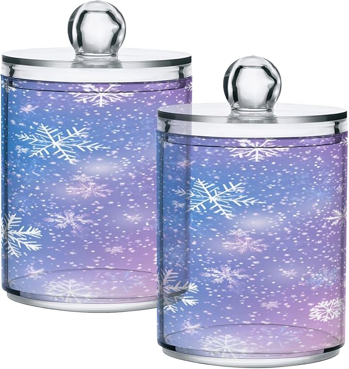 Nander 4Pack Stars and Snowflakes Qtip Holder Dispenser -Clear Plastic Apothecary Jars Set - Restroom Bathroom Makeup Organizers Containers for Cotton Swab, Ball, Pads, Floss